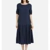 Große Größen HELMIDGE Ballonkleid In Midi-Länge In Dunkel Blau Günstig Kaufen