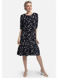 Große Größen HELMIDGE Druckkleid Midikleid In Dunkel Blau Blumen Günstig Kaufen