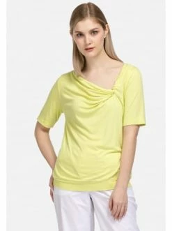 Große Größen HELMIDGE Kurzarmbluse Mit Knoten-Ausschnitt In Gelb Günstig Kaufen