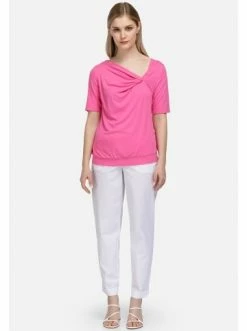 Große Größen HELMIDGE Kurzarmbluse Mit Knoten-Ausschnitt In Rosa Günstig Kaufen