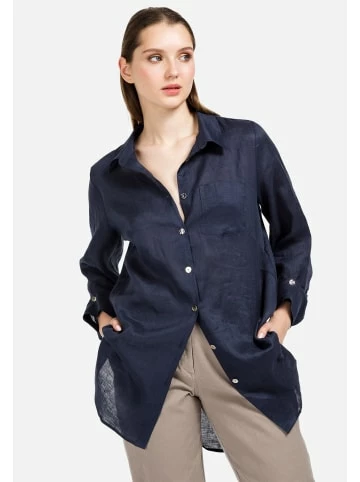 Große Größen HELMIDGE Langarmbluse Langhemdbluse In Dunkel Blau Günstig Kaufen