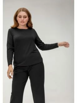 Große Größen HELMIDGE Langarmbluse Rundhalspullover In Schwarz Günstig Kaufen