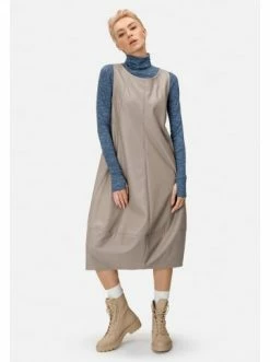 Große Größen HELMIDGE Lederimitatkleid Maxikleid In Beige Günstig Kaufen