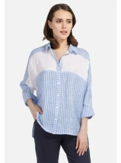 Große Größen HELMIDGE Leinenhemd Hemdbluse In Weiss Hellblau Günstig Kaufen